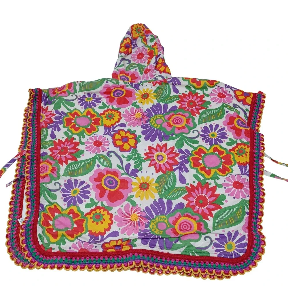 Mini Boden Girls Floral Hooded Swim Poncho OS Terry Crochet Boho Beach Coverup